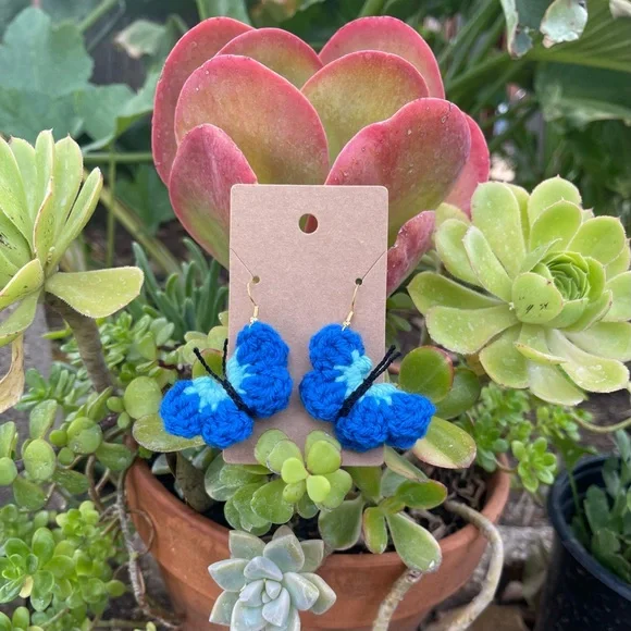🎉HP🎉Handmade Crochet Blue Butterfly Earrings - Picture 2 of 2